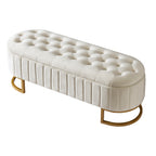 SOWO Luxe Storage Ottoman – Beige Velvet Button-Tufted Bench with Gold Metal Legs