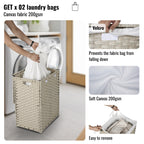 Laundry Hamper With Lid PE Rattan Powder Coating Frame Clothes Hampers With 02 Removable Bags,