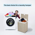 Laundry Hamper With Lid PE Rattan Powder Coating Frame Clothes Hampers With 02 Removable Bags,