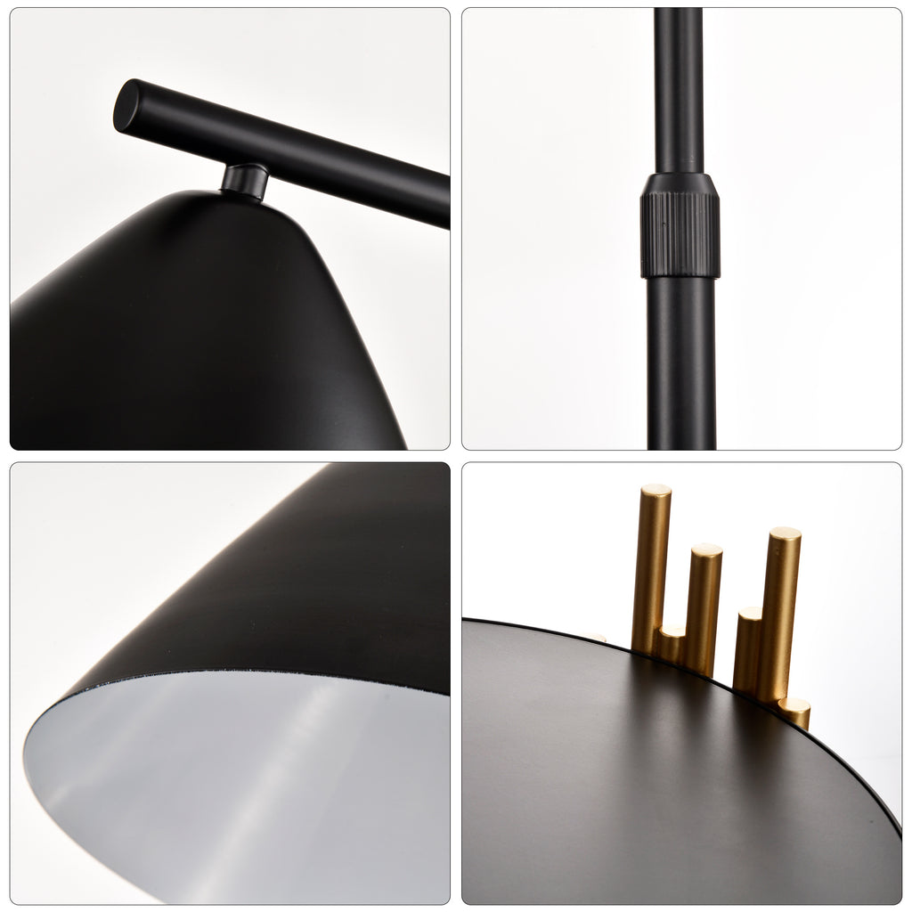 Luxury Shelves Floor Lamp For Living Room With Metal Lampshade, Standing Lamp Tall Industrial Floor Lamp Reading For Bedroom, Office E26 No Included Bulb -Matte Gold Matte Black