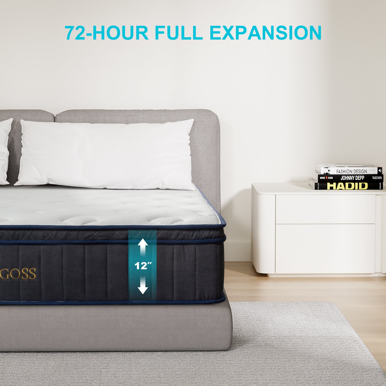 Single Bed Mattress, 30.48 Cm Hybrid Double Bed Mattress With Individual Pocket Coils, Boxed Plush Foam, Medium Softness, Motion Isolation Pressure