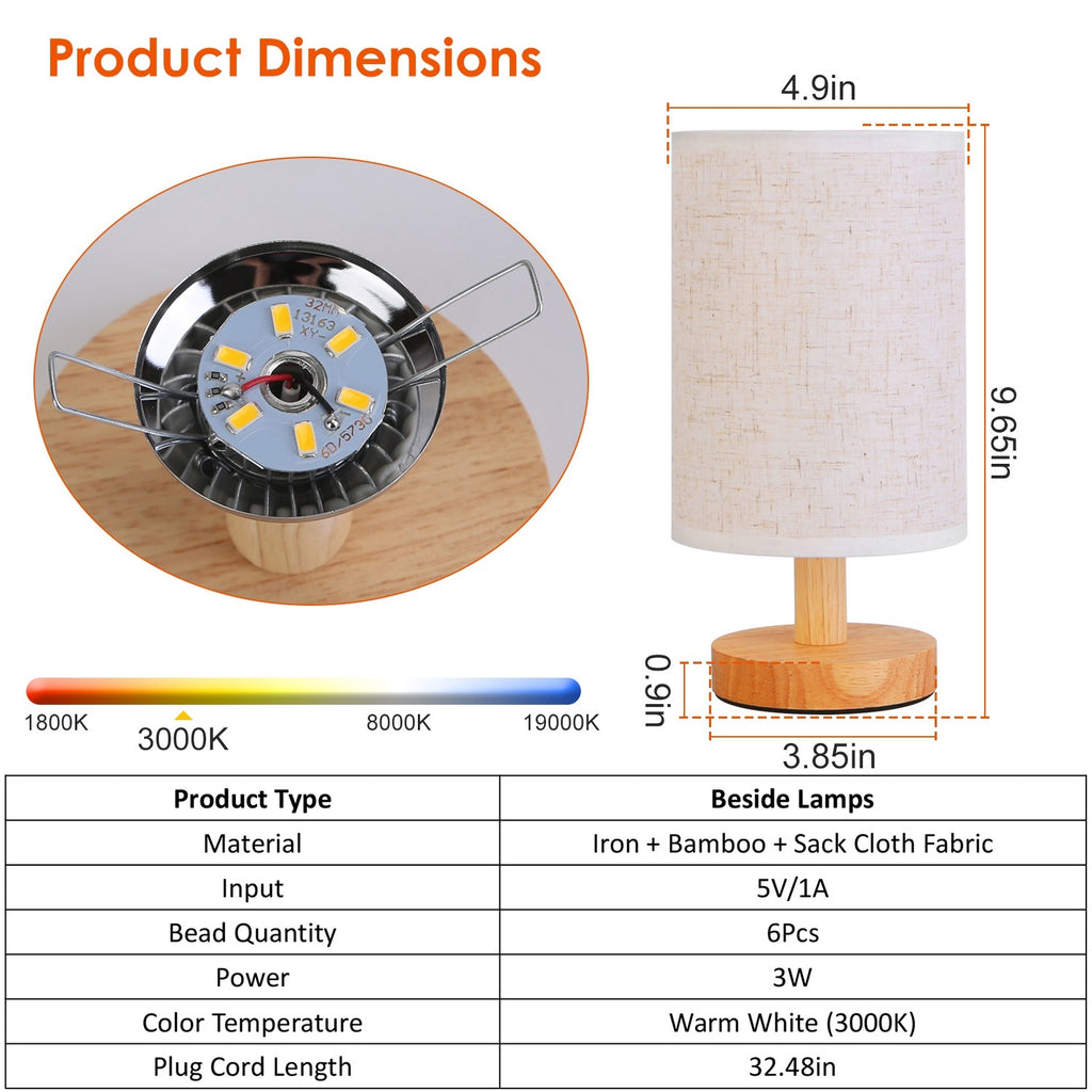 Warm White Bedside Lamp USB Plug Modern Bedroom Lamp