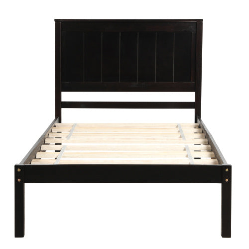 SOWO Platform Bed Frame With Headboard, Wood Slat Support, No Box Spring Needed,Twin, Espresso