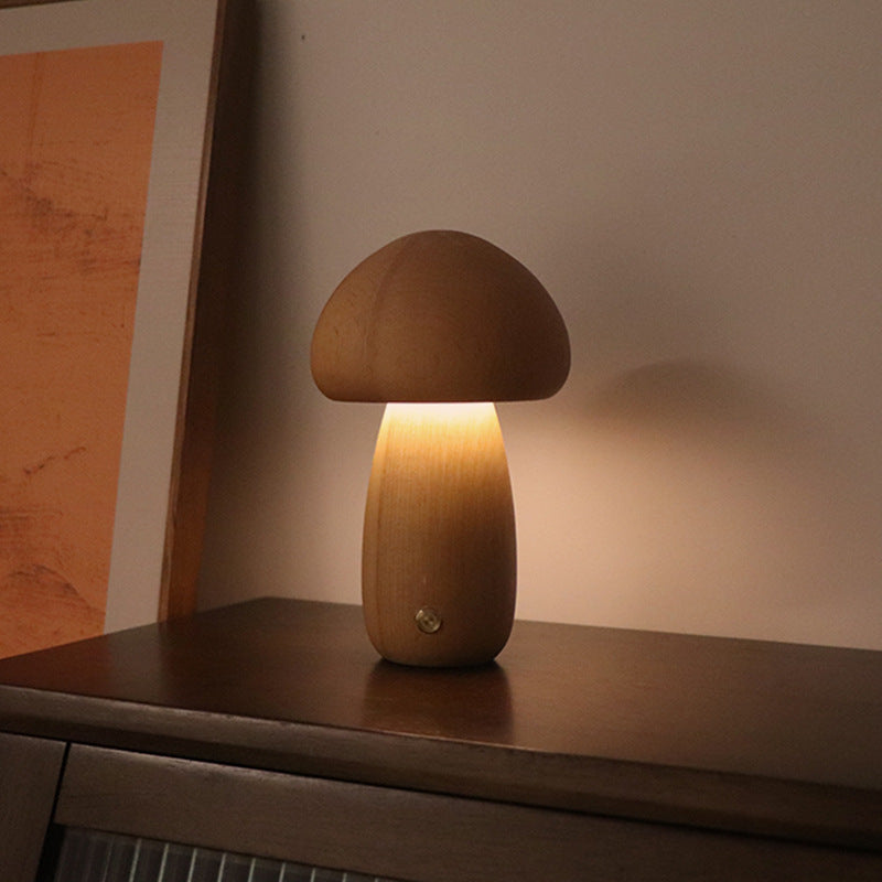 Wooden Cute Mushroom LED Night Light With Touch Switch  Bedside Table Lamp For Bedroom Childrens Room Sleeping Night Lamps Home Decor