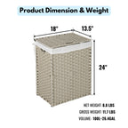 Laundry Hamper With Lid PE Rattan Powder Coating Frame Clothes Hampers With 02 Removable Bags,
