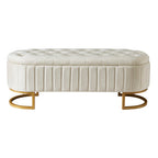 SOWO Luxe Storage Ottoman – Beige Velvet Button-Tufted Bench with Gold Metal Legs