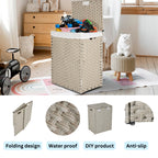 Laundry Hamper With Lid PE Rattan Powder Coating Frame Clothes Hampers With 02 Removable Bags,