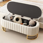 SOWO Luxe Storage Ottoman – Beige Velvet Button-Tufted Bench with Gold Metal Legs