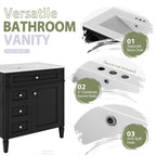 30'' Bathroom Vanity With Top Sink, Modern Bathroom Storage Cabinet With 2 Drawers And A Tip-out Drawer, Freestanding Vanity Set With Mirror Cabinet, Single Sink Bathroom Vanity