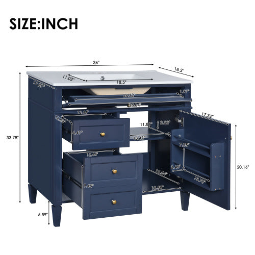 36'' Bathroom Vanity With Medicine Cabinet, Modern Bathroom Storage Cabinet With 2 Soft Closing Doors And 4 Drawers, Single Sink Bathroom Vanity