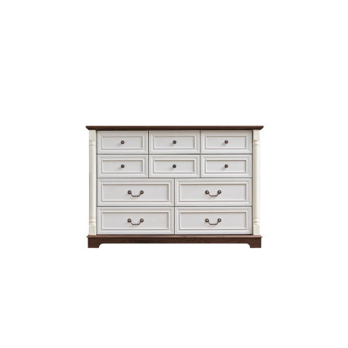 SOWO 10 Drawer Dresser Chest For Bedroom With Wooden Base And Riser Trim, Wooden Rustic Rustic Chest Of Drawers, Storage Dresser For Bedroom, Living Room